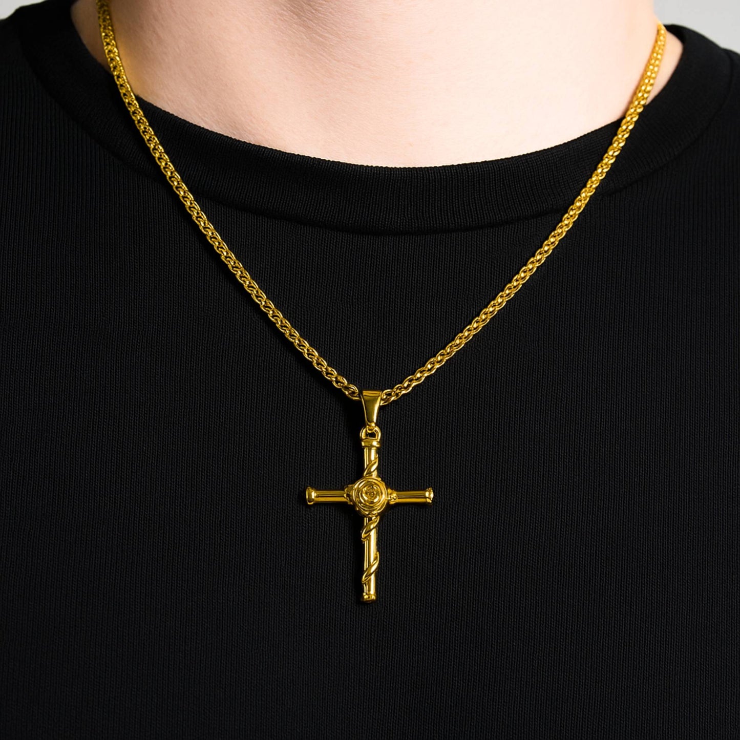 Rose Cross Pendant (Gold)