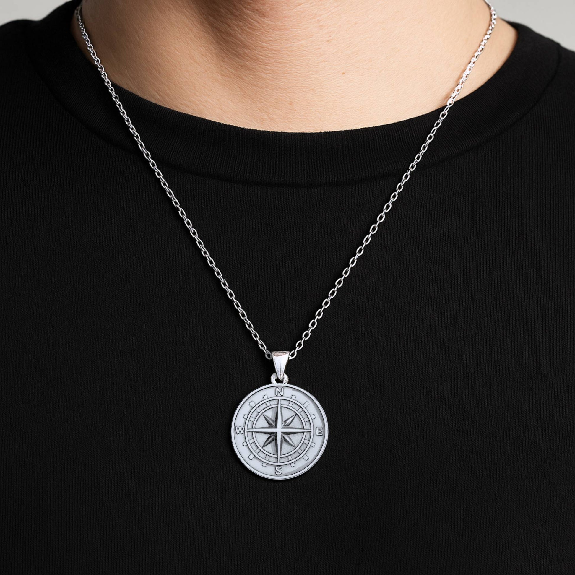 Compass Silver Men's Pendant Necklace Talisman Jewellery