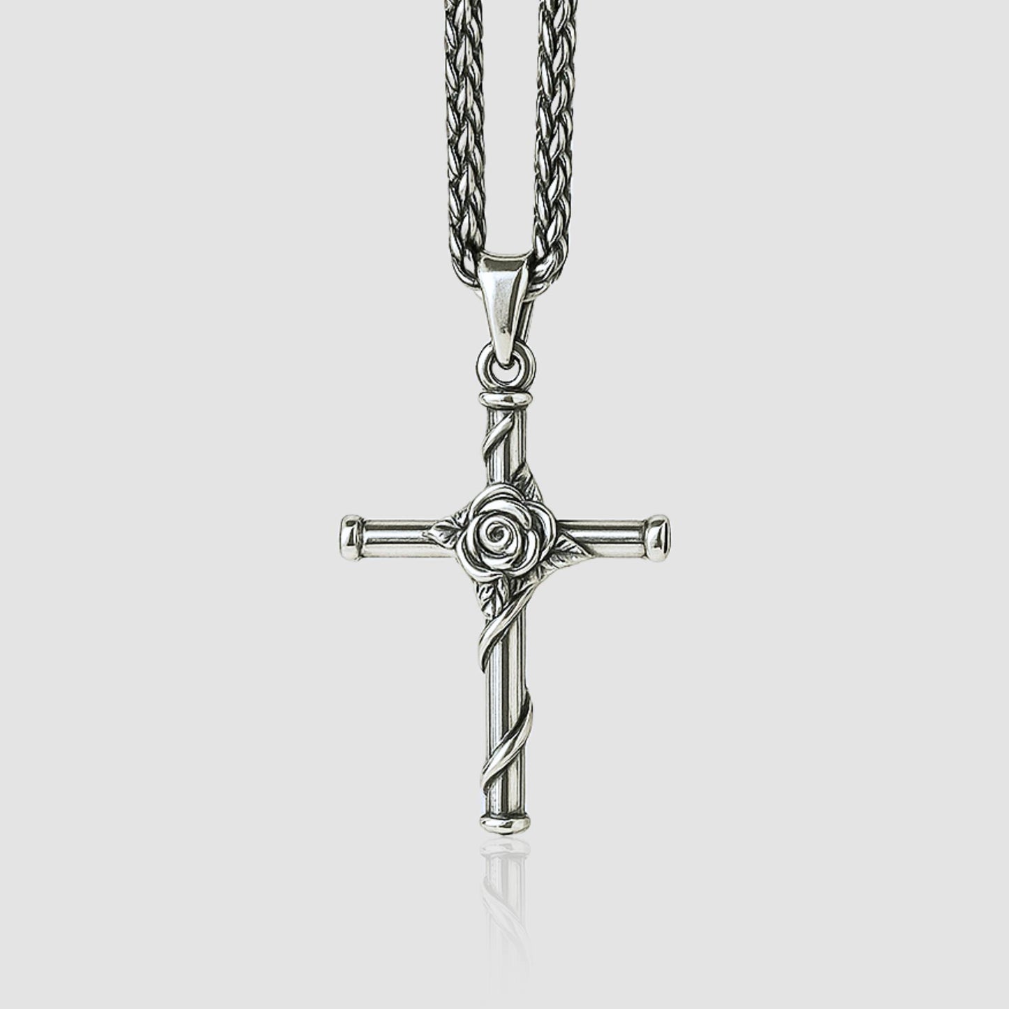 Rose Cross Pendant (Silver)