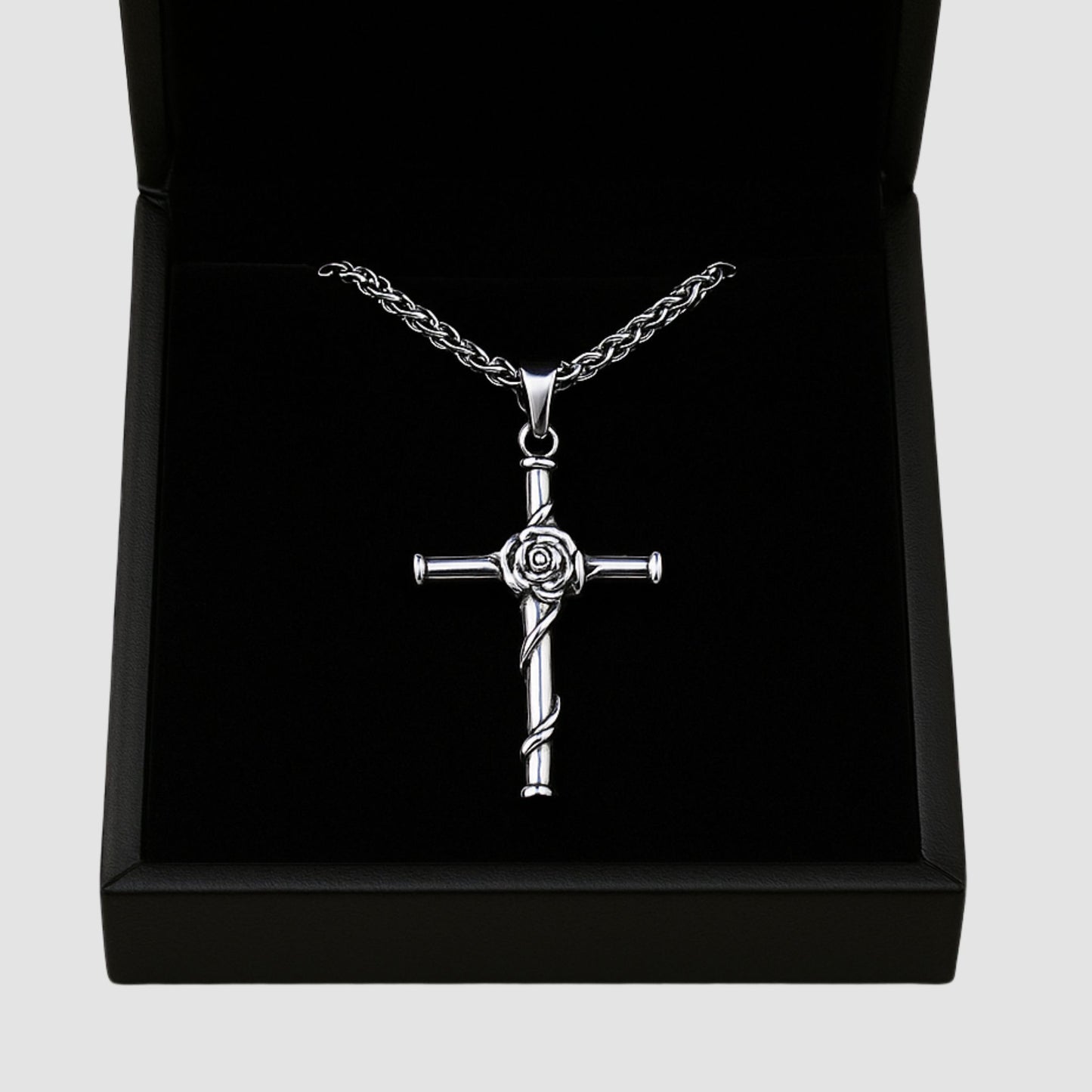 Rose Cross Pendant (Silver)
